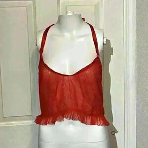 Savage X Fenty Womens Red Lace Up Corset Bustier Lingerie Rihanna Halter Top